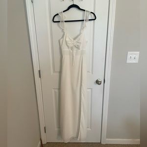 Long white engagement dress with cut out
